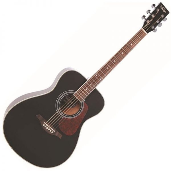 Vintage V300 Folk Acoustic Guitar Black V300BK300322 5051548019035