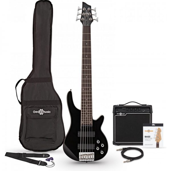 Chicago 6 String Bass Guitar + 15W Amp Pack Black BG-CHG6-BK (V2) PACK 5055888831203